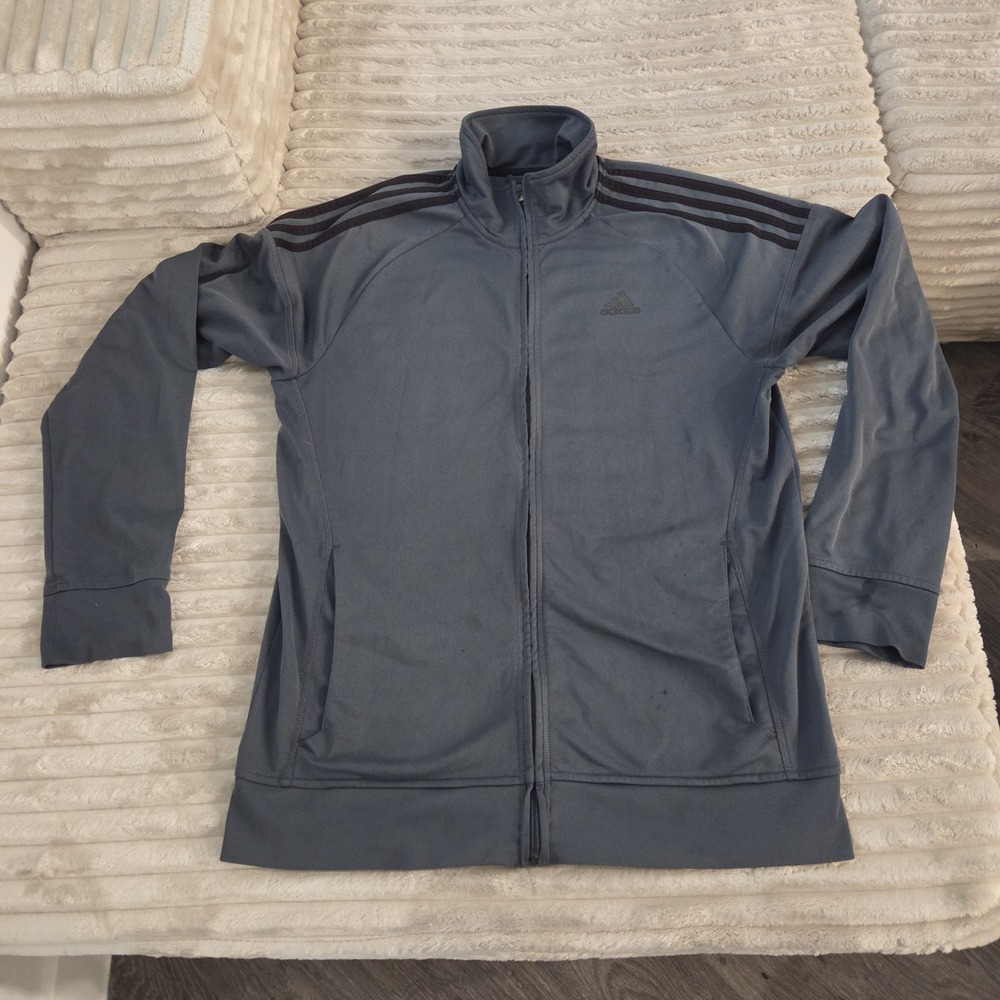 Adidas Climalite Mens Medium Gray Full Zip 3 Stripes Track Jacket F82700 Fair